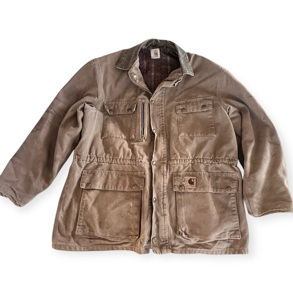 CARHARTT VTG 90s Distressed Canvas Blanket Lined Barn Chore Jacket Brown XL USA - Picture 3 of 16